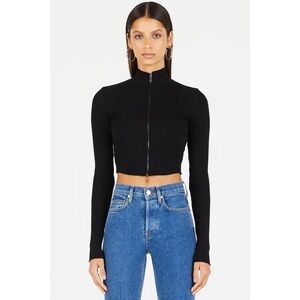 NWOT Cotton Citizen Ibiza Turtleneck in Black Ribbed Full Zip Crop Long Sleeve